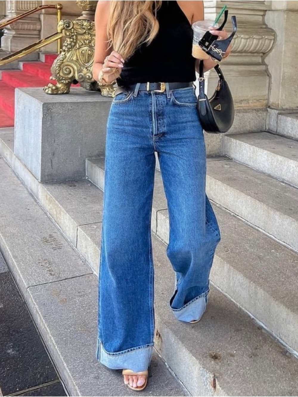 Mother Snacks! Funnel Heel Cuff Jeans Delicious Memories Blue Size 28 Wide Leg